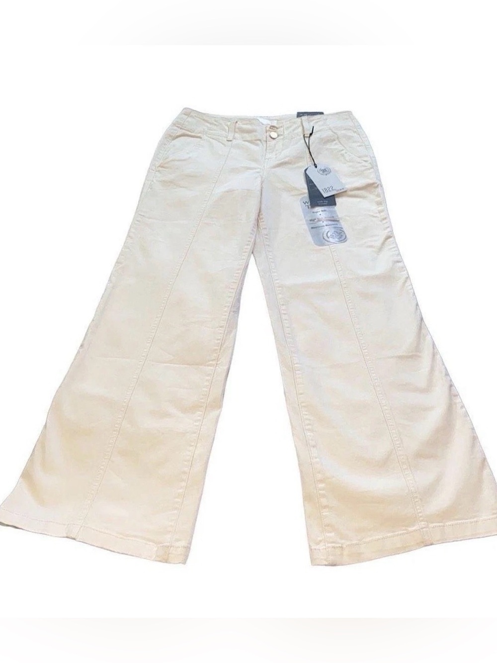 1822 Denim Women's Cream Trousers NWT SZ 4 Rose Gold Buttons Relaxed Wide Leg